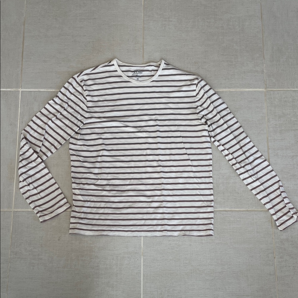 J. Crew Cream & Gray Striped Long-Sleeve Crewneck Tee